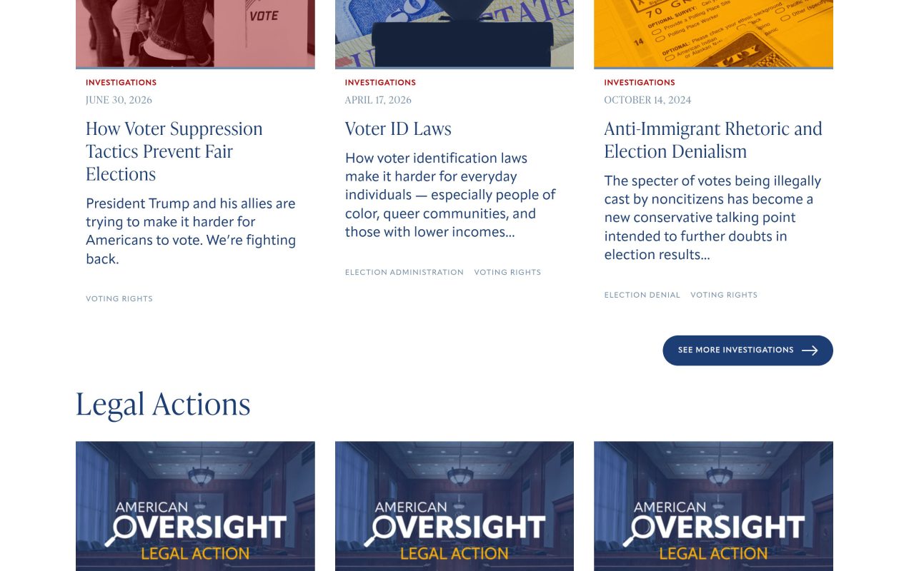 American Oversight issue page content sections