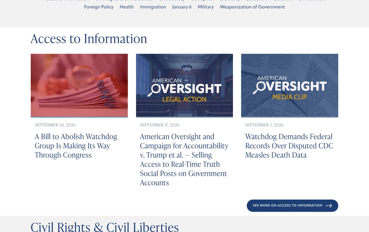 American Oversight issues landing page