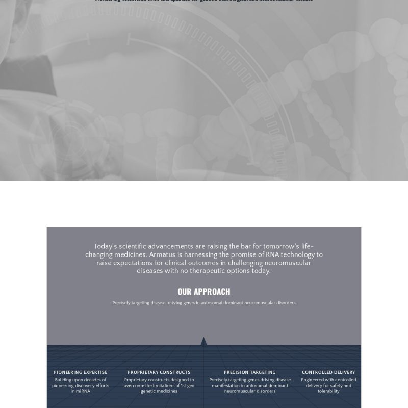 Close-up of a homepage section on the Armatus Bio website