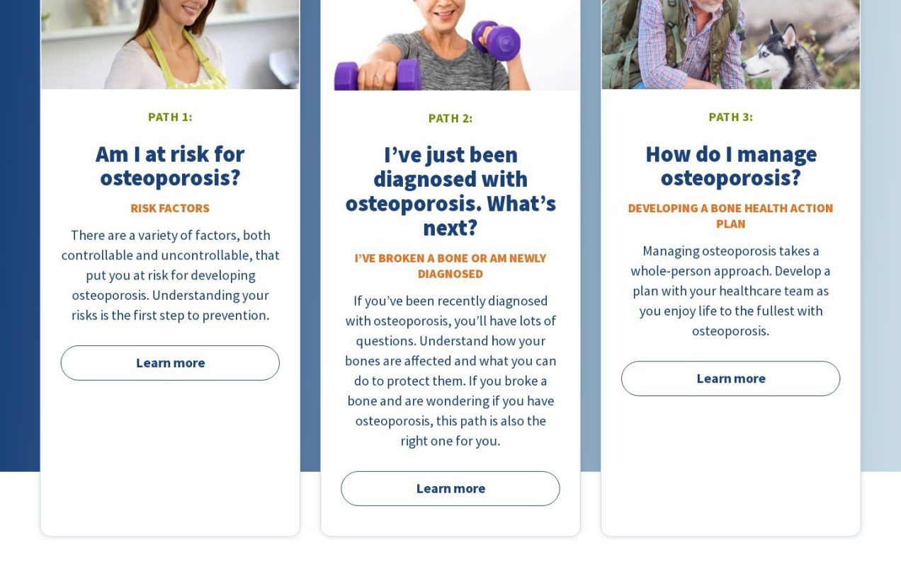 Feature section of the Path to Good Bone Health (BHOF) website