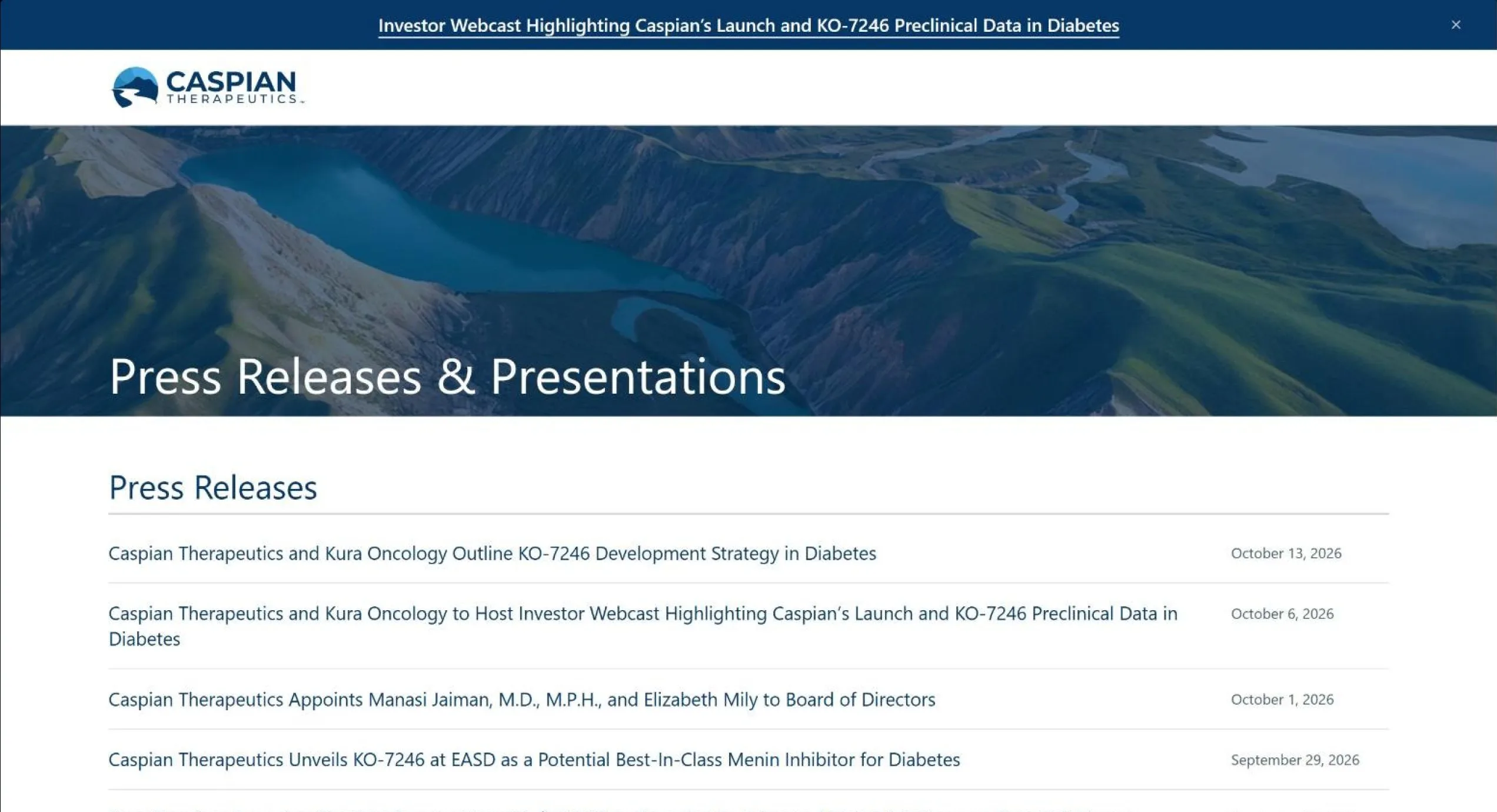 Caspian Therapeutics website call to action section