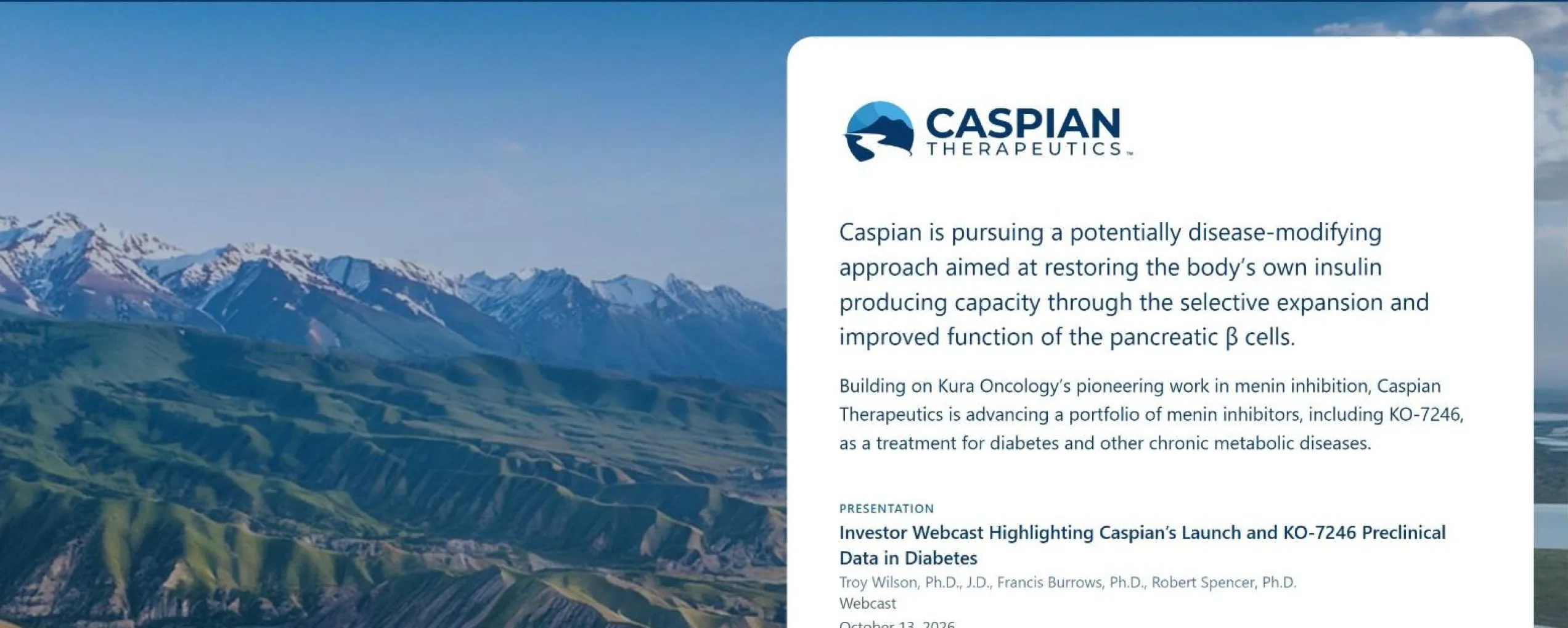 Caspian Therapeutics website masthead hero