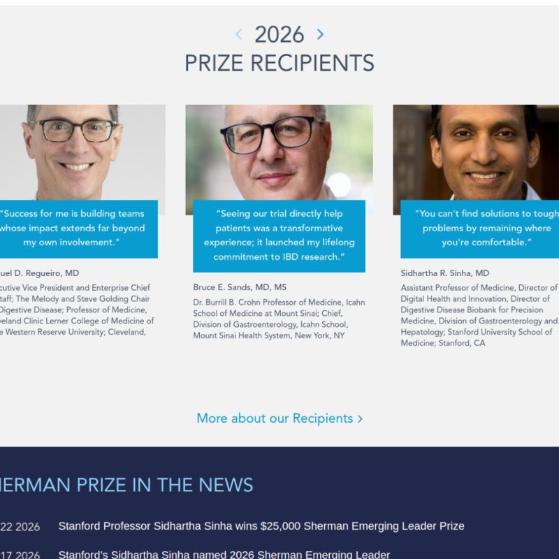 Closeup of Sherman Prize recipient cards with quotes