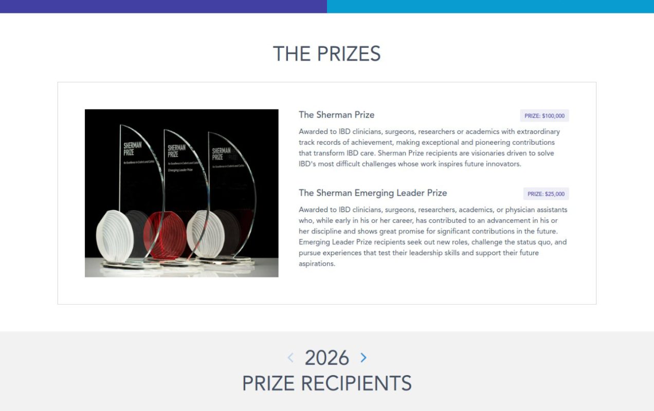 Sherman Prize homepage section introducing the two prizes