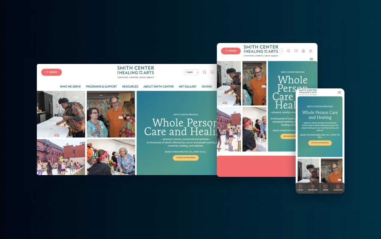 Smith Center website responsive design on desktop, tablet and mobile