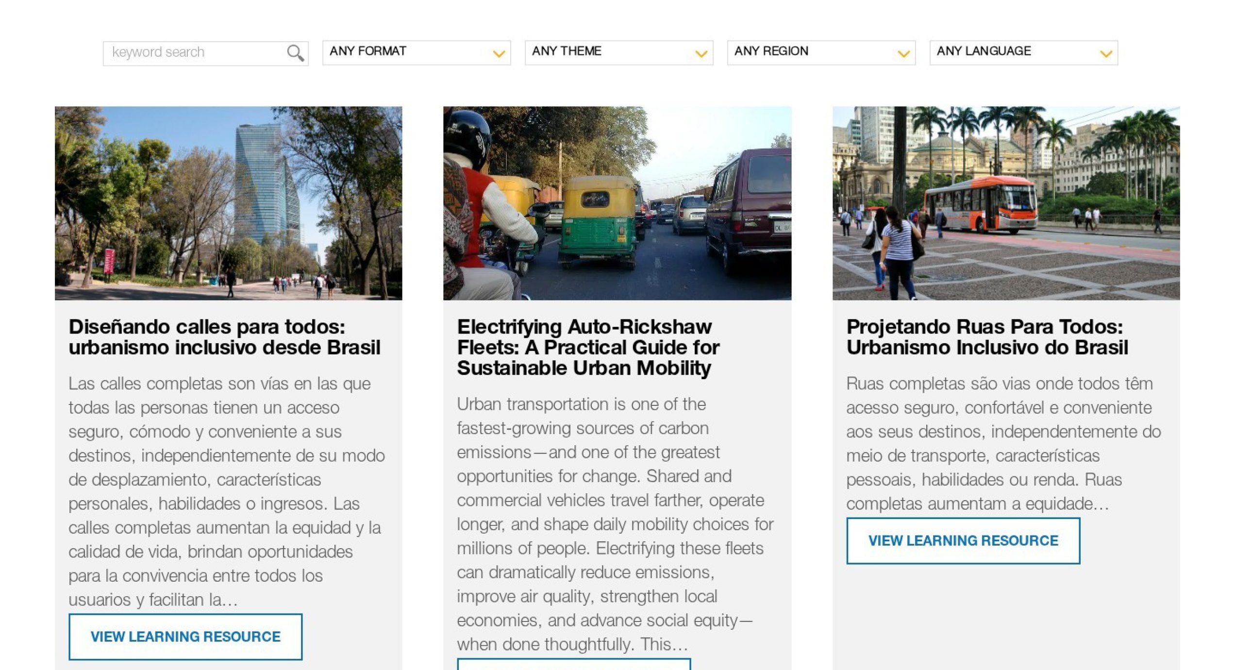 Page design from the TheCityFix Learn website