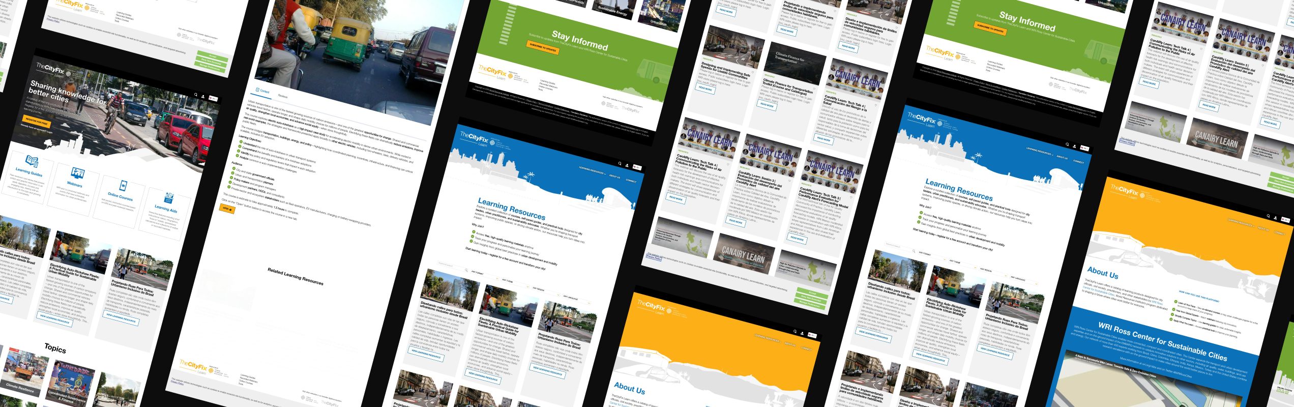 Montage of TheCityFix Learn website pages