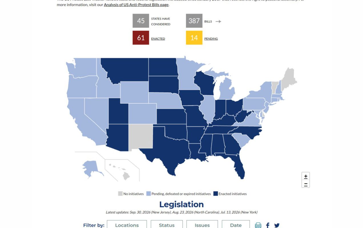 U.S. Protest Law Tracker map
