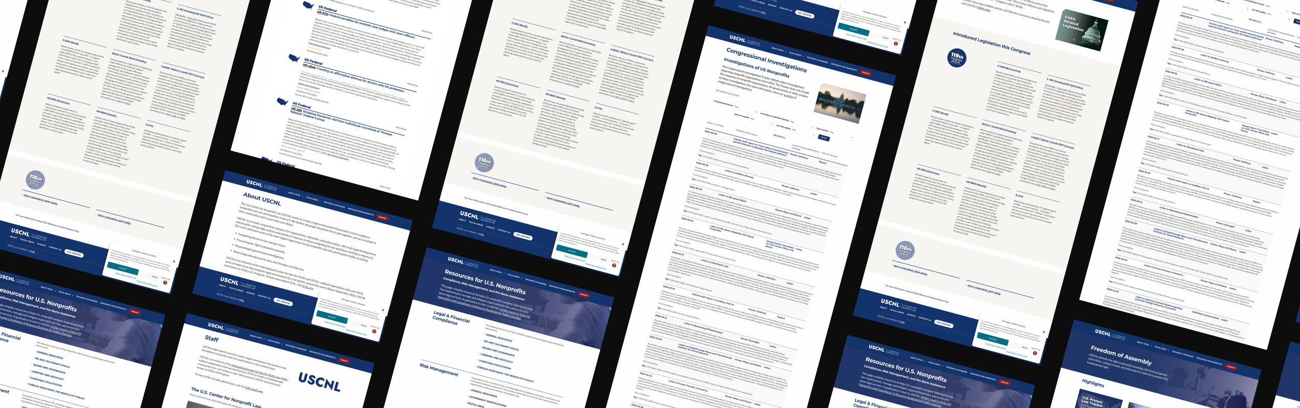 Montage of USCNL website pages and trackers
